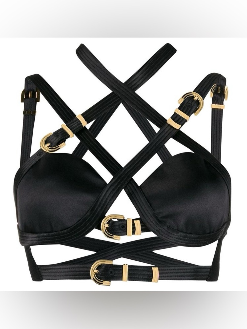 Versace Fall 21019 Runway Black Silk Satin Cage Bra Cropped Bondage Top